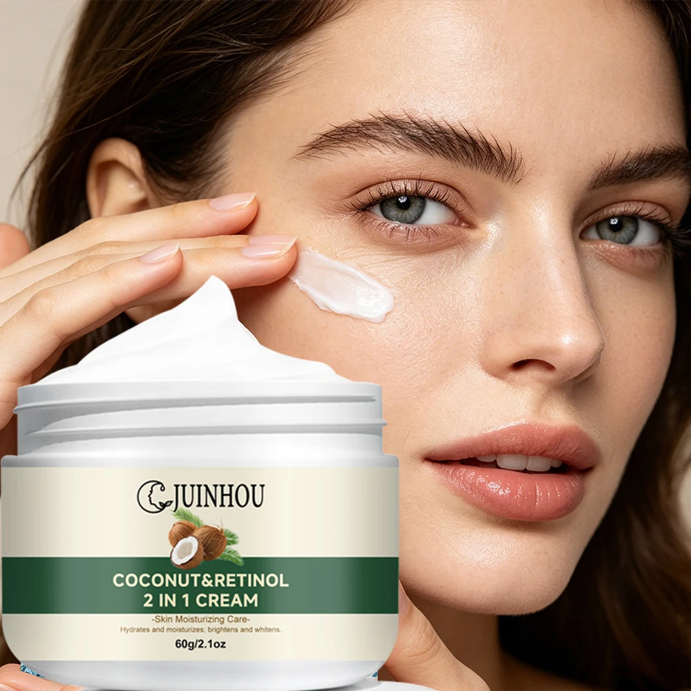 JUINHOU Crema Facial Iluminadora con Aceite de Coco Natural, Hidratante Profunda, Aclara la Piel, Cuidado Diario Suave para Todo Tipo de Piel