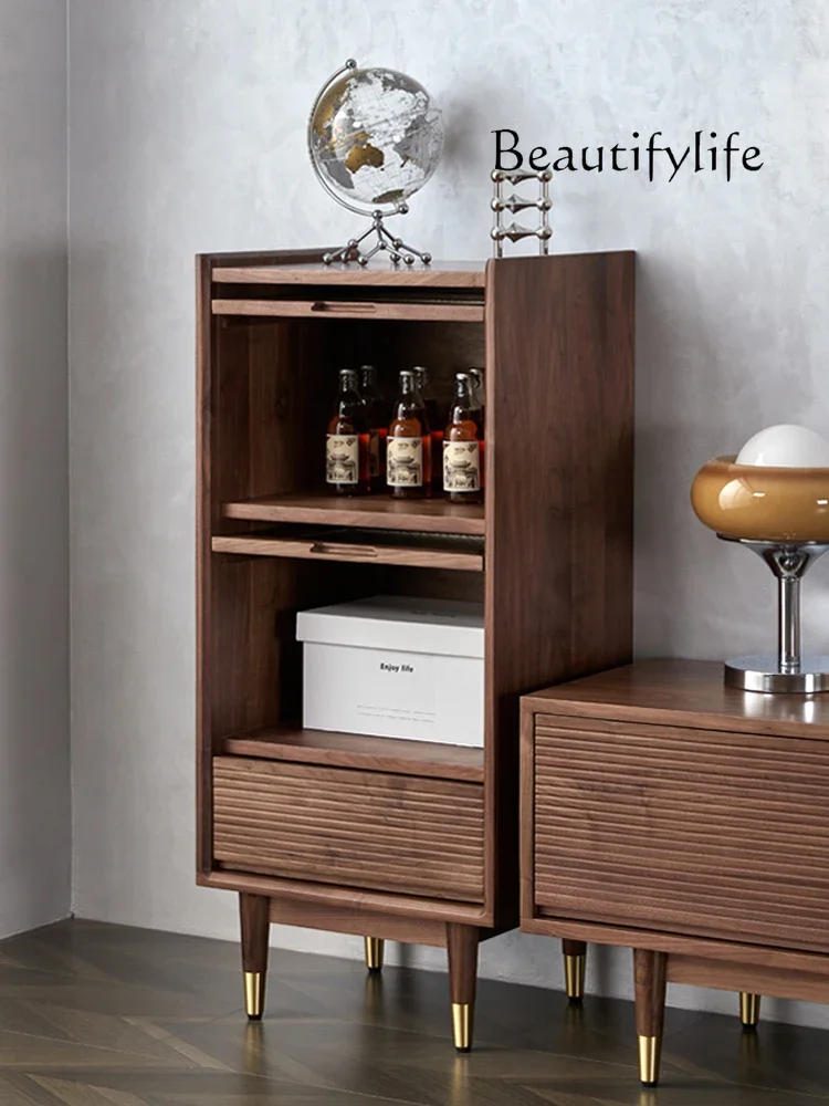 

muebles para hogar North American Black Walnut Solid Wood TV Side Cabinet Nordic Light Luxury Sofa Side Storage Drawer Chest of