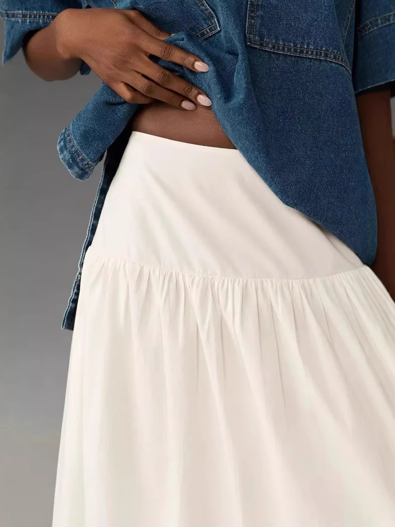 Lockerer Freizeitrock mit hoher Taille und Ket Street Sle, Polyesterstoff, A-Linie, langer Rock für junge Frauen, Sommersaison