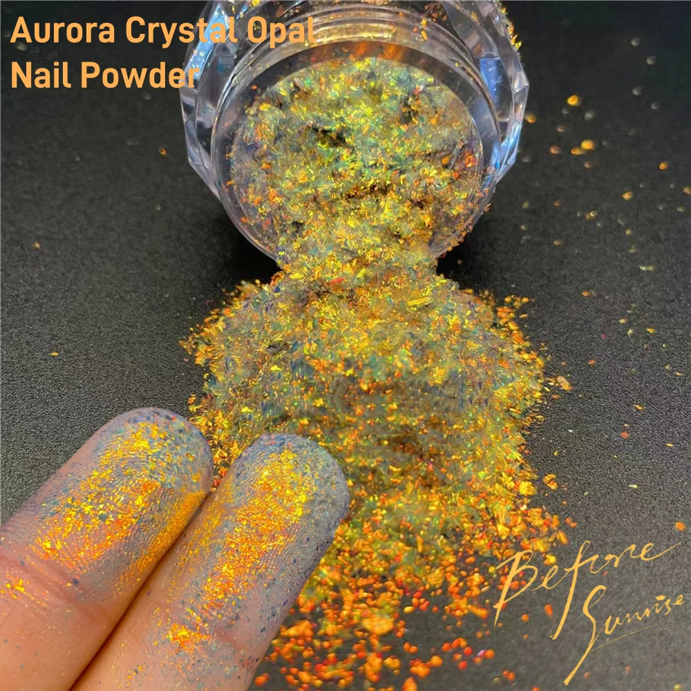 

Пудра для ногтей Aurora Crystal Opal, голографическая нерегулярная блестящая радужная блестка, пыль, хлопья-хамелеоны русалки для маникюра *