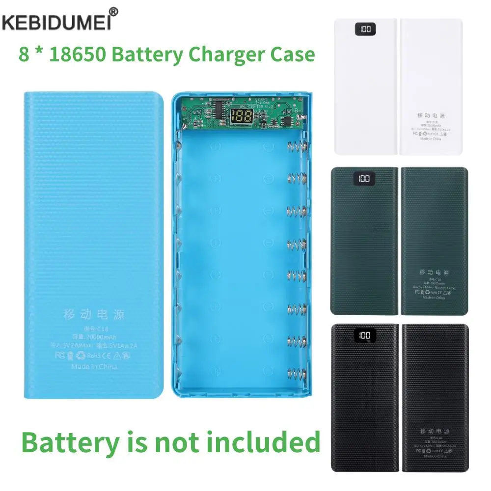 8* 18650 Battery Charger Cover Power Bank Case Cute DIY Box Dual USB Type C Powerbank Case 4colors Power Bank Cover Kit