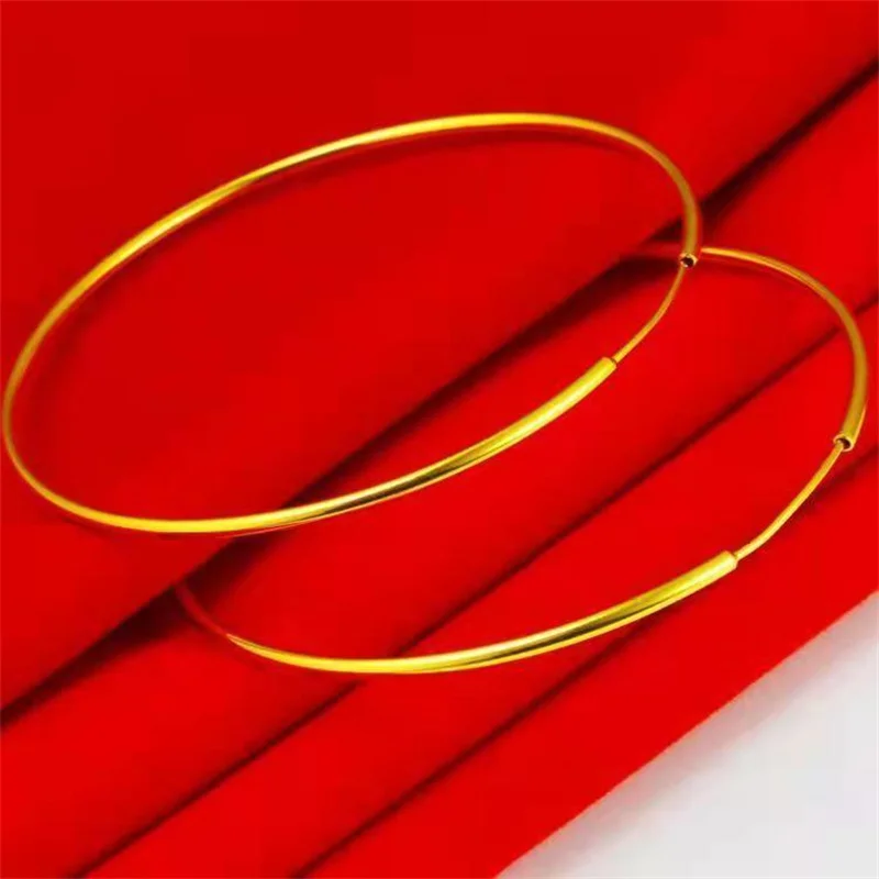 Senlissi - New 18k Gold Plated 925 Sterling Silver Women\'s Hoop Earrings 2.0mm Fashion Earring Rose Gold Cерьги Kольца 30-70mm