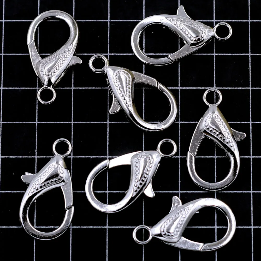 100Pcs Lobster Clasps Clips Eve Eyes Metal Silver Tone For Key Rings Chains Jewelry DIY Finding 30x16mm