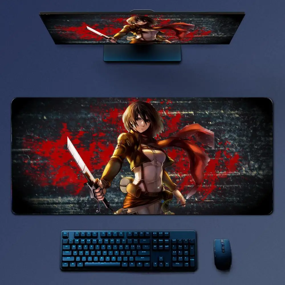 Mikasa Ackerman Attack On Titan Anime Girl Mousepad Large Gaming Mouse Pad LockEdge Thickened Computer Keyboard Table Desk Mat