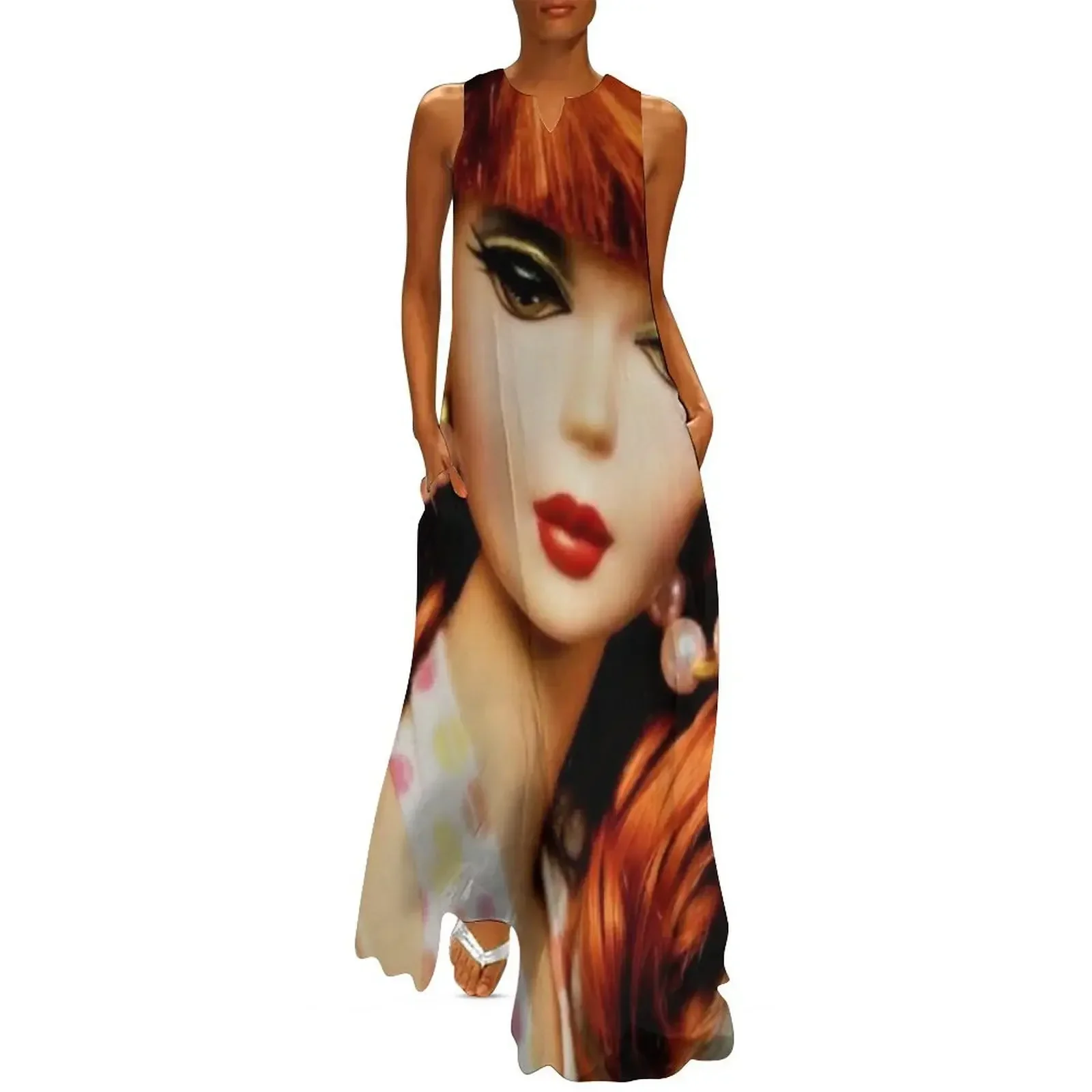 

redhead vintage digital art edit 1970s print mask diva doll vintage print mask poster mysticladyart Long Dress