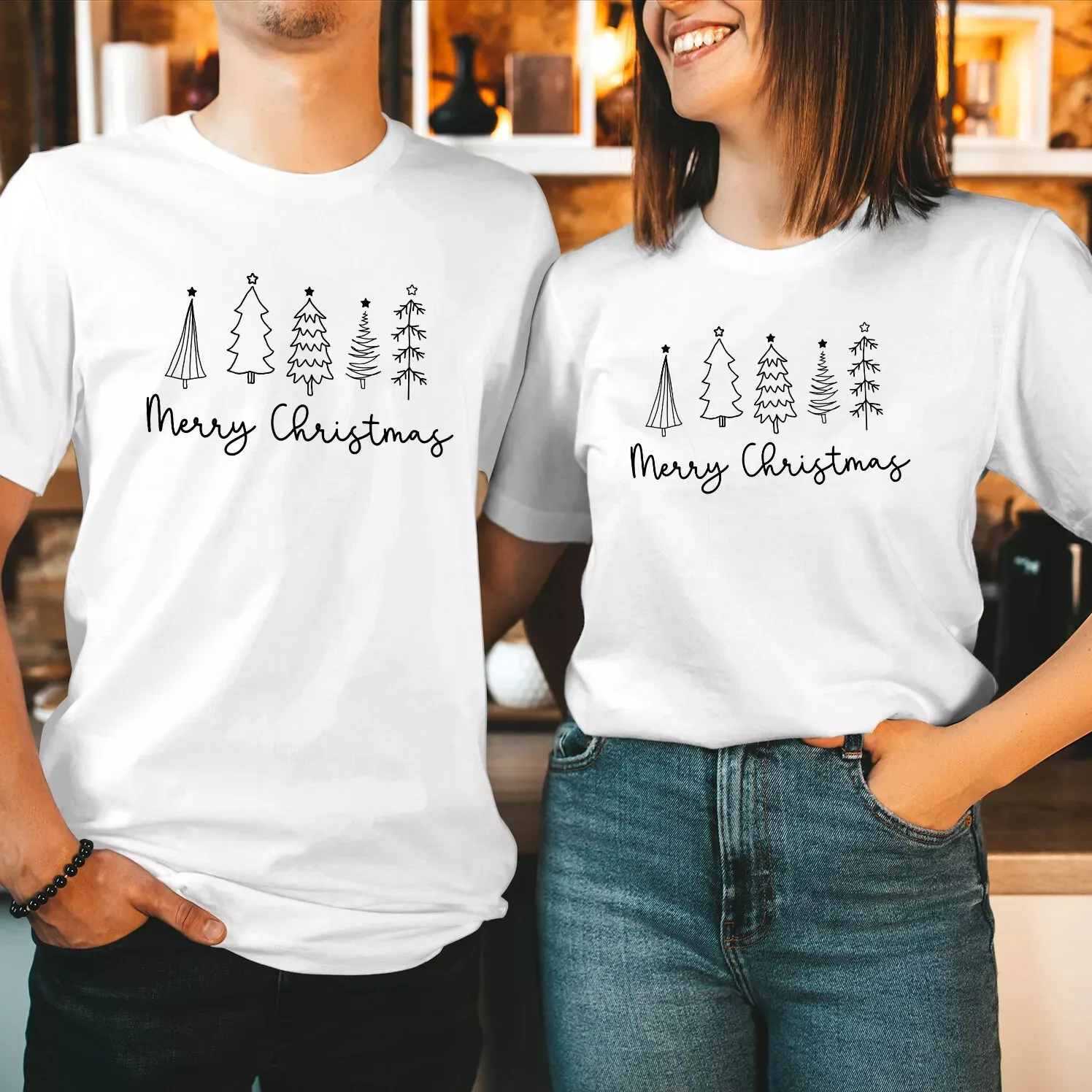 T-SHIRT (5075) Merry Christmas Tree Graphic Shirt Funny Xmas Holiday Gift Tops American English printed niche T-Shirt