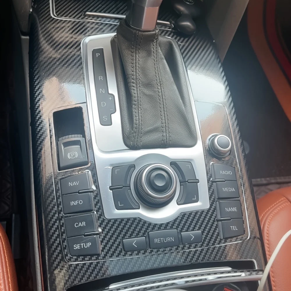 Stiker Cetakan Perubahan Warna Konsol Tengah Interior Mobil Serat Karbon Hiasan Mobil untuk Audi A6 C6 2005-2011