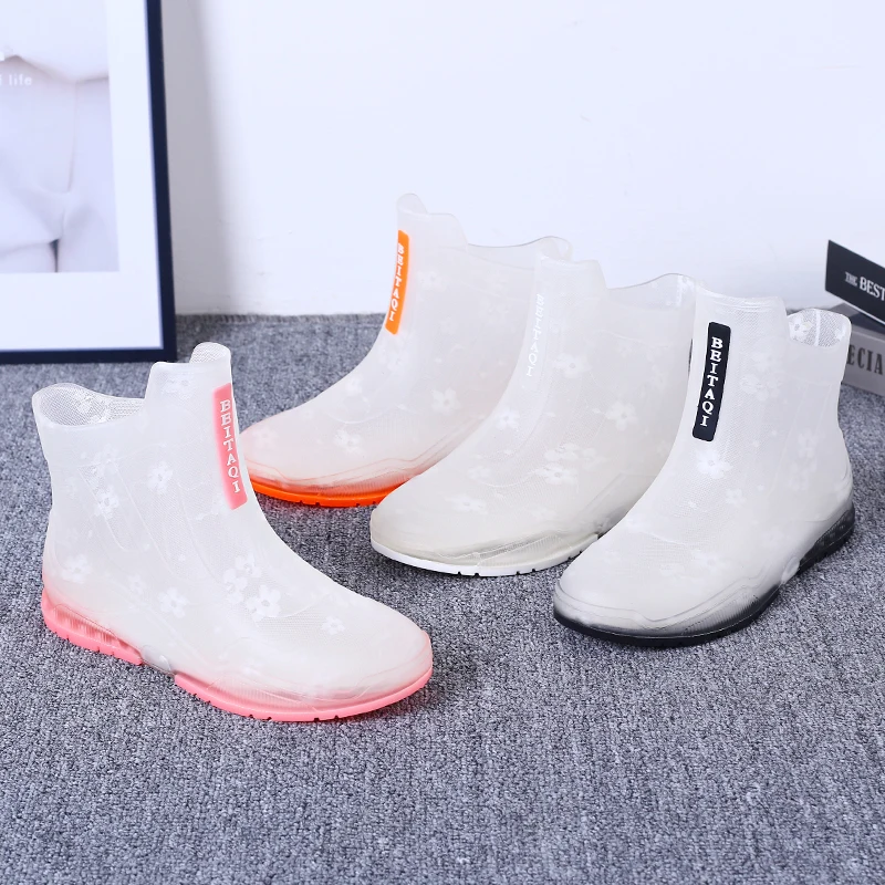 New Transparent Rain Boots For Women Fashion Outdoor Wear-resistant Waterproof Shoes Summer Lady Girls