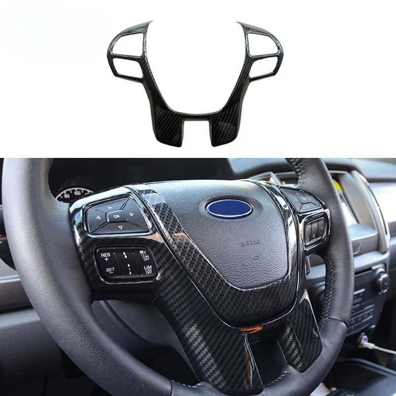 

For Ford Ranger Everest Endeavour accessories 2015 2016 2017 2018 2019Carbon fiber color Steering Wheel Frame Decorator Cover