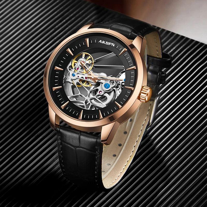Hollow out Tourbillon Automatic Mechanical Watch for Men Mechanical Watches Fashion Leather Waterproof Skeleton Automatic Watch