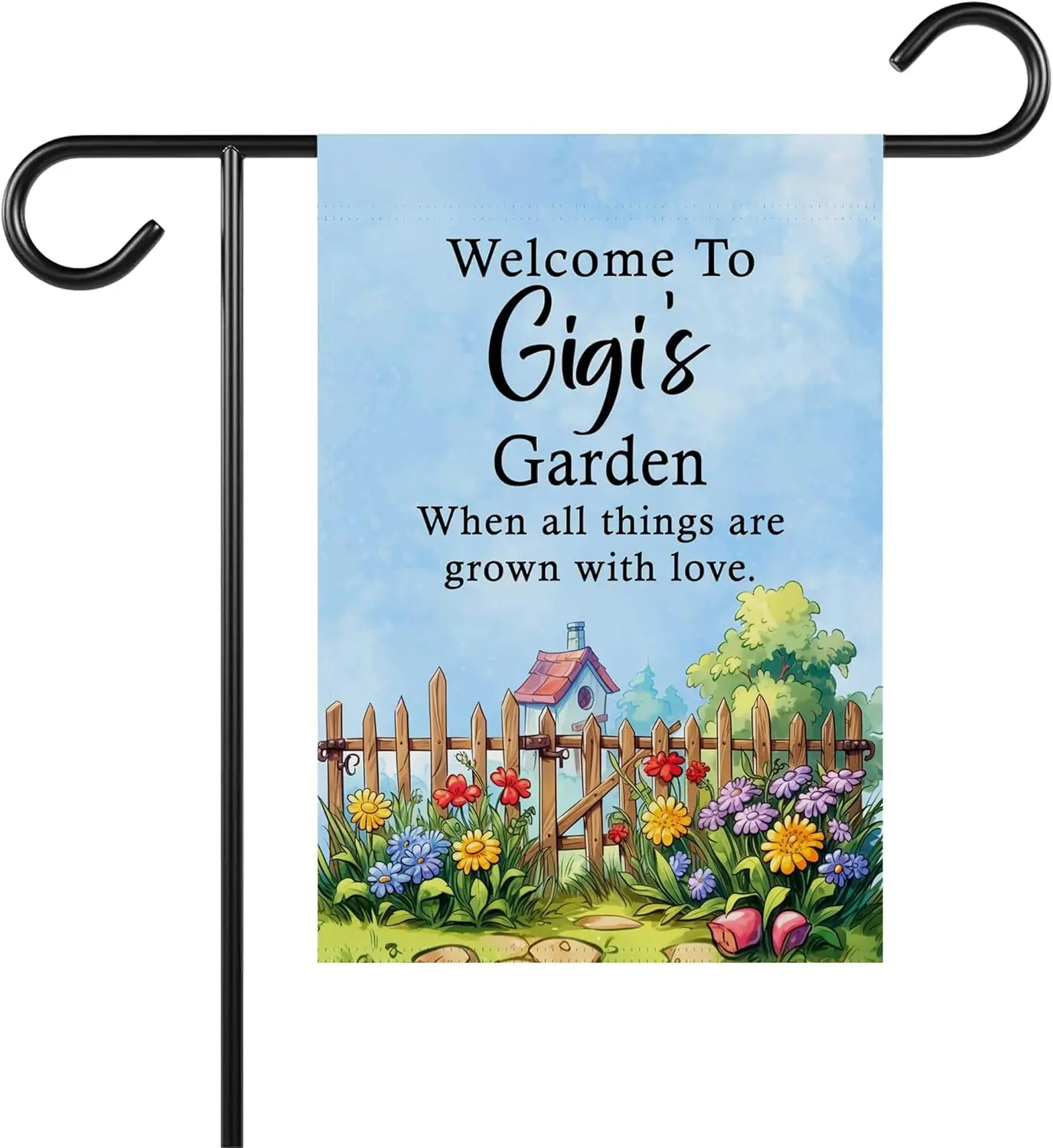 Welcome To Gigi's Garden When All Things Are Grown With Love Garden Flag- Welcome Gigi's Garden Flag- Outdoor Garden Fla