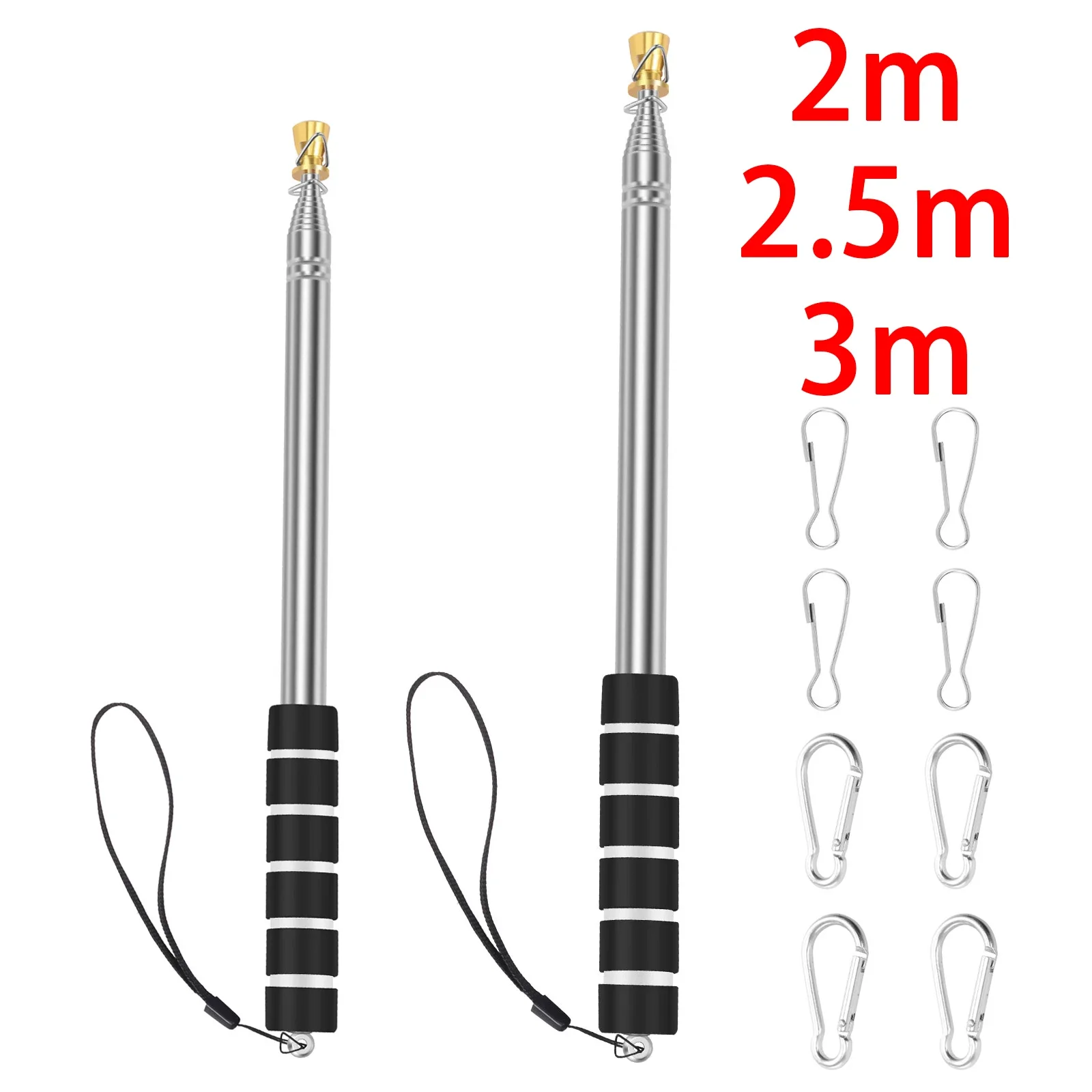 2Pcs Telescopic Handheld Flagpole Tour Guide Flag Pole Stainless Steel Extendable Garden Banner Teachers Pointer Flag Pole