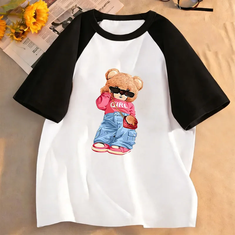 Short Sleeve Streetwear Bear Design T Shirts Hip Hop Kids Children's T-shirt Boys Girls Summer Spring Casual Top Tee Shirt Y2k