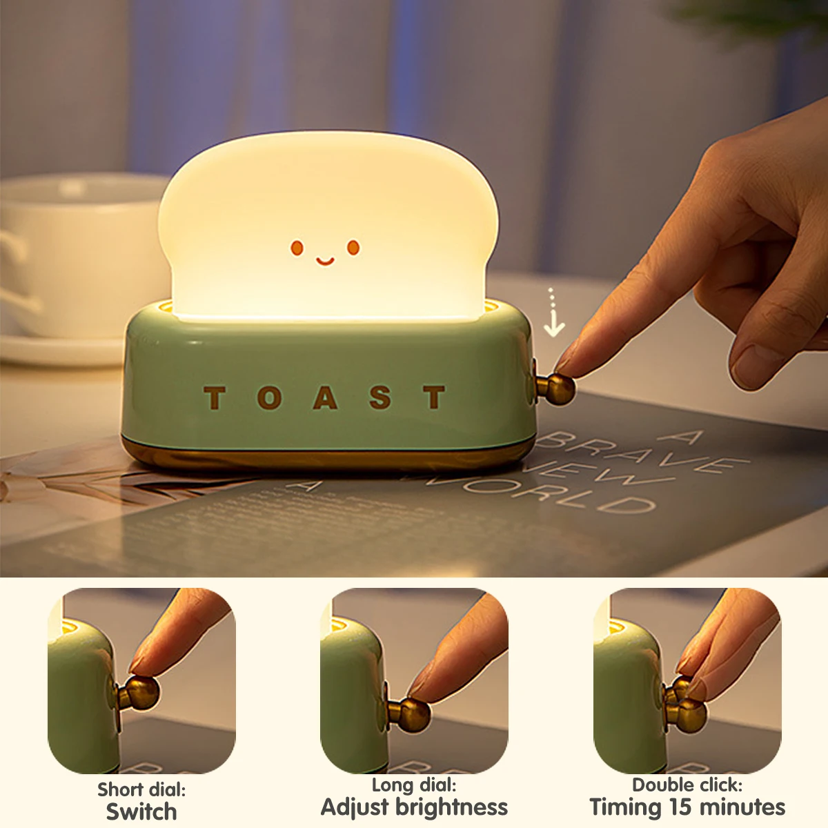 Toast Night Light Cute Bread LED Night Lamp Charging Healing Atmosphere Light Bedroom Bedside Sleep Light Timer and Dimmable