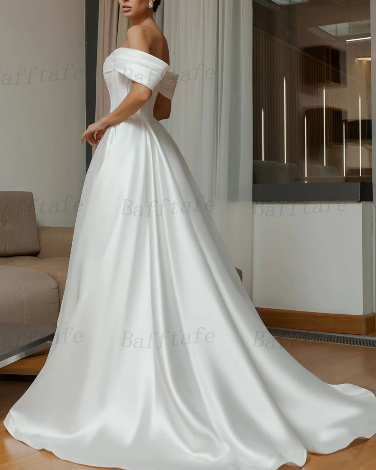 Bafftafe Chic Satin Customized Wedding Bride Dresses Corset Back Weding Gowns Bones Leg Slit Formal Women Party Bridal Gowns