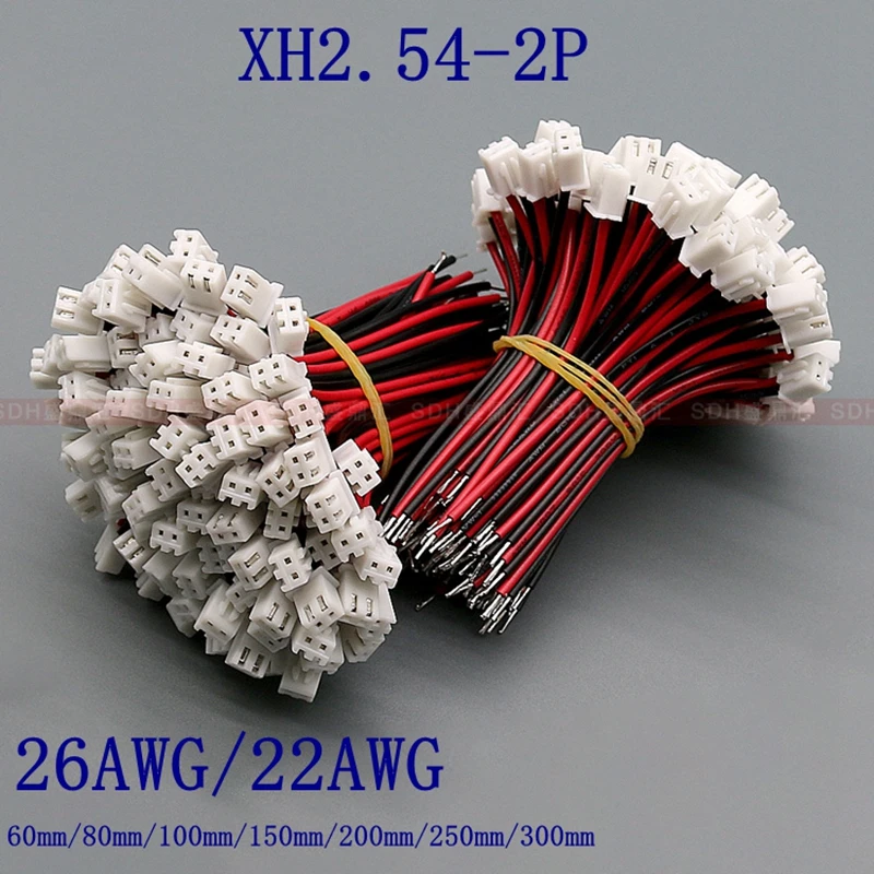 100 sztuk JST XH2.54 XH 2.54mm złącze kabla drutu 2-pinowe gniazdo wtykowe męskie długość drutu 26AWG 24AWG