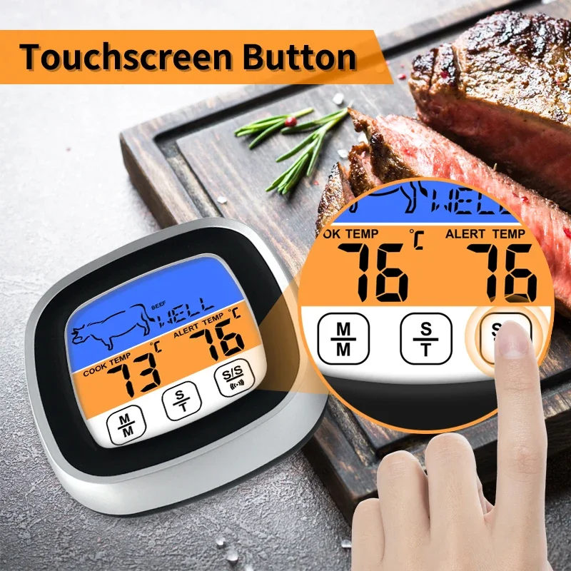 Digitales Küchenfleischthermometer mit Touchscreen-LCD-Display und Timer-Kochmodus zum Grillen – Präzisionssonde – Detail 4