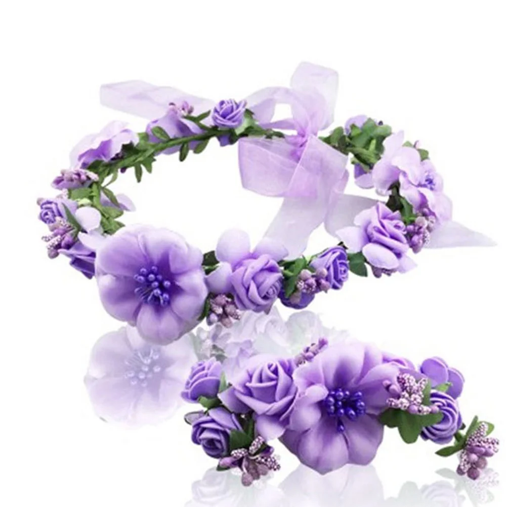

Floral Headband Simulated Flower Hairband Bridal Headwear Wedding Headdress Adjustable Crown Realistic Design Matching Hairstyle