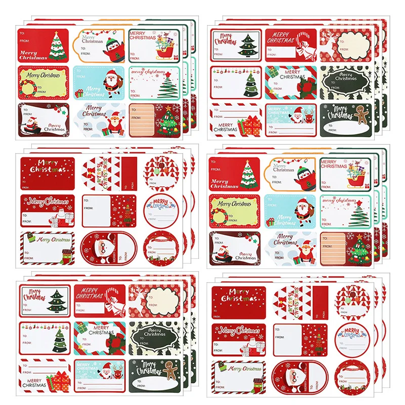 

10Sheets Christmas Sticker Name Tags Gift Box Packaging Decoration Paper Label Sticker 2024 Merry Christmas Decor New Year 2025