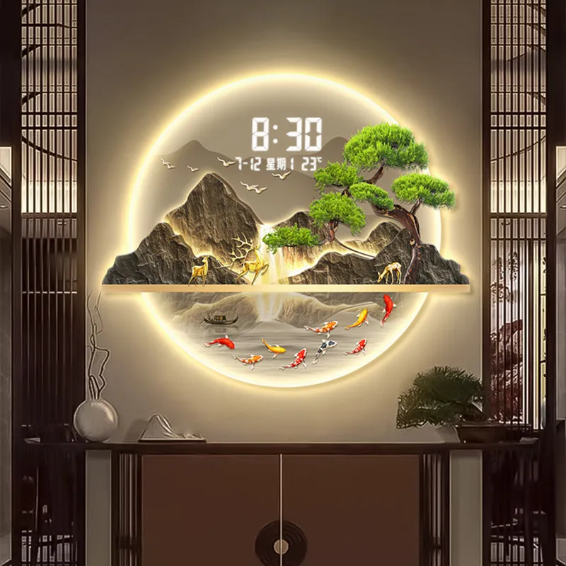 Round Chinese Style Clock Wall Chinese Style Aesthetic Design Minimalist Wall Watch Luxury Art Mural Horloge Room Decorations