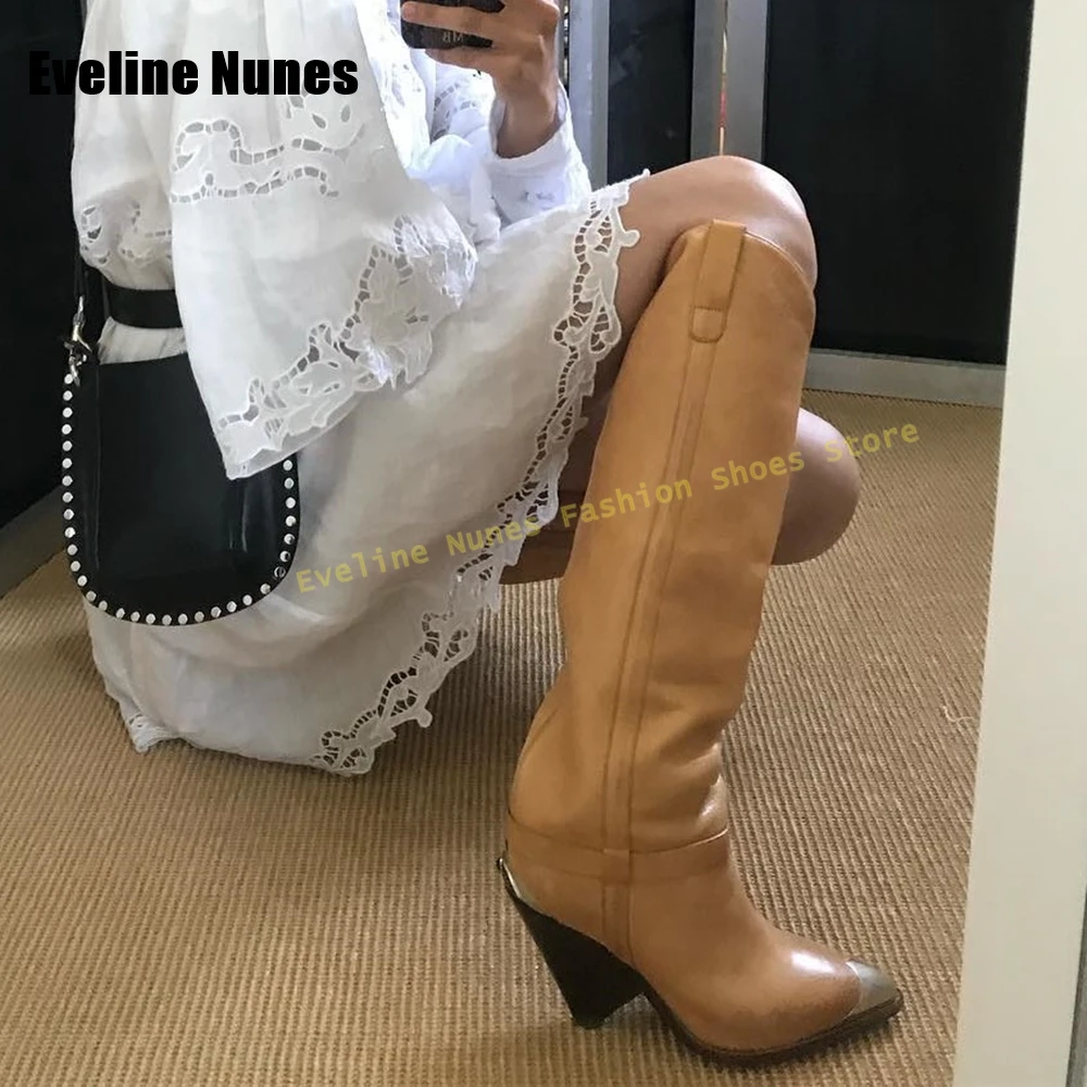 Spike Heels Mode Kniehohe Stiefel Metall Spitz Ziehen Auf Solide Patchwork Frauen Party Schlanke Moderne Stiefel Street Style 2025