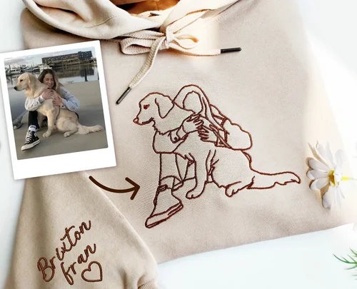 Sudadera con capucha para perro bordada personalizada con retrato de la foto de su mascota, sudadera personalizada de una línea para mascotas, regalos para amantes de los perros