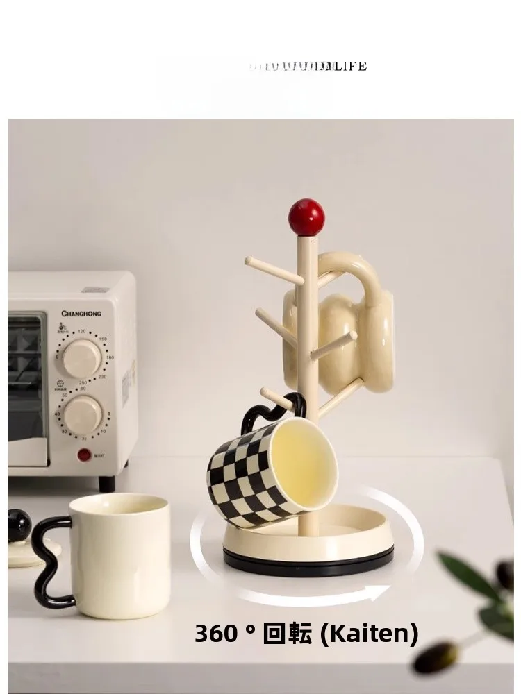 

Скандинавский стильный двойной вращающийся деревянный органайзер для хранения и подстаканник для дома, однотонный, простая установка