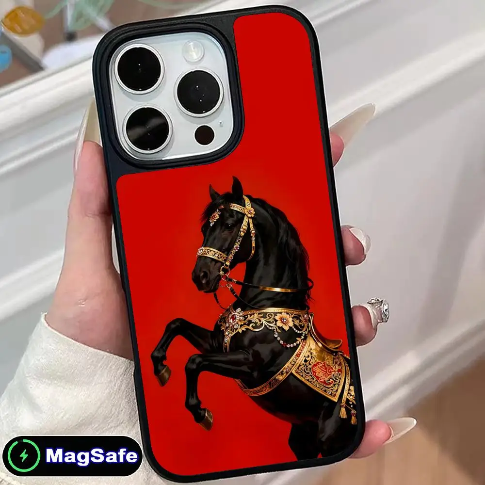 

Golden Horse Year Mobile Phone Case for iPhone 17 16 15 14 13 12 11 Air Pro Max Plus Magsafe Matte Surface Colorful Cover Luxury