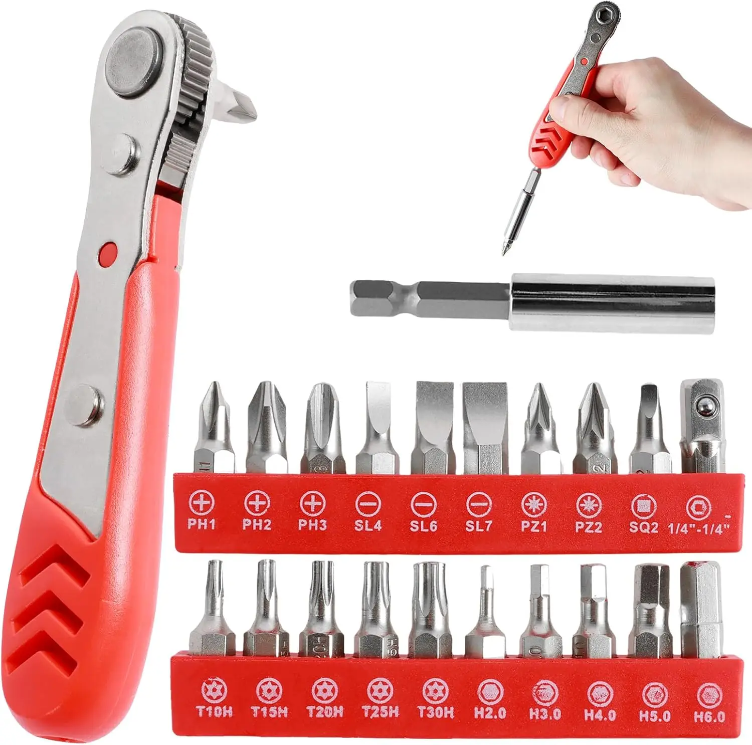 22 in 1 Right Angle Ratchet Screwdriver Set Magnetic Bits 90 Degree Reversible 1/4 inch Mini Men Repair Hand Tools for Any scene