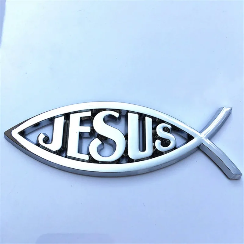 ABS Car Sticker PEACE FAITH Emblem 3D Badge Decal Auto Accessories 1PCS 14x4.5cm JESUS Fish Silver chrome Christian crafts view 3