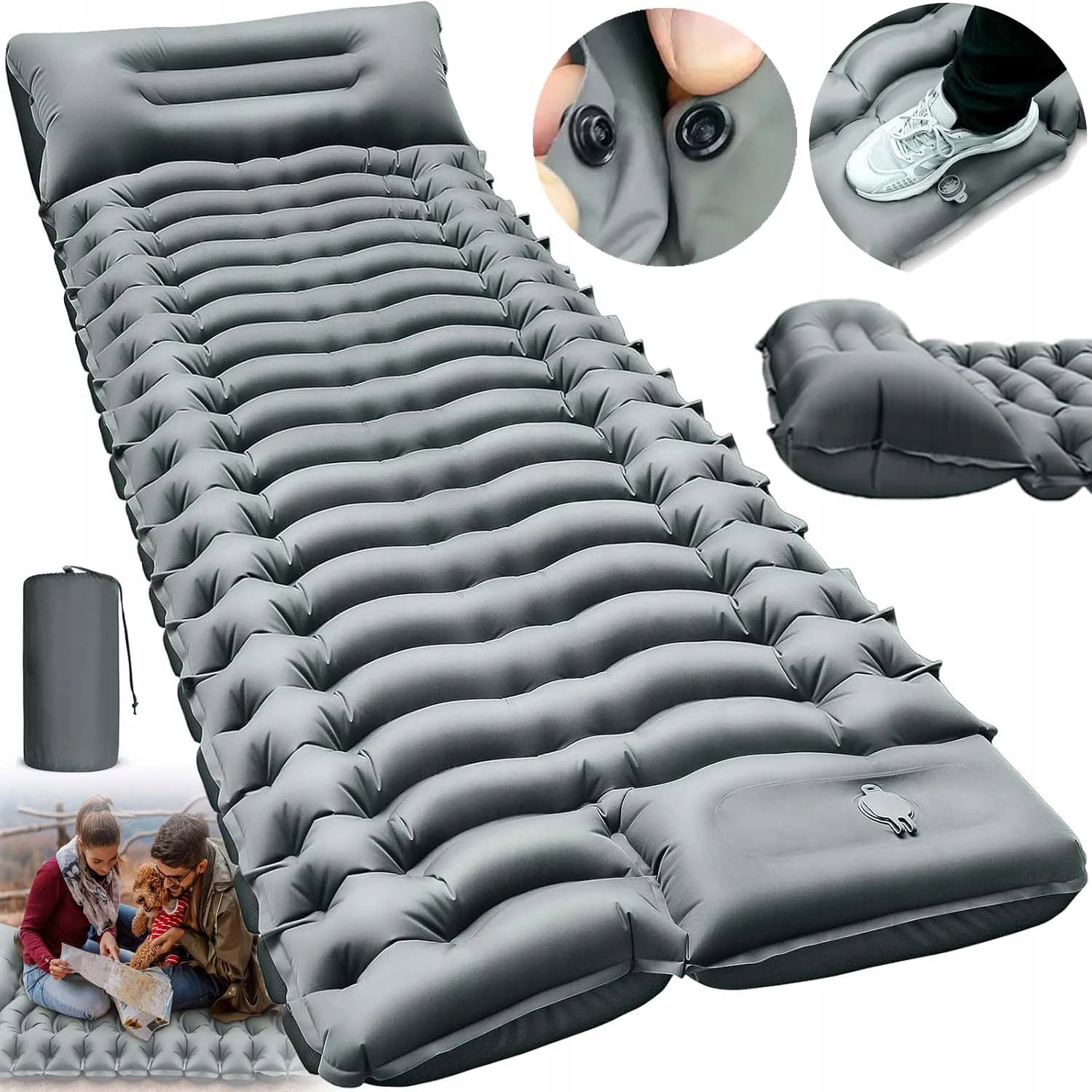 Camping-Schlafmatte Ultraleichte Campingliege mit Kissen, Eingebaute Fußpumpe Aufblasbare Schlafmatte Luftmatratze Kompakt für Camping-Essentials Backpacking Wandern Reisen Zelt-Ausrüstung