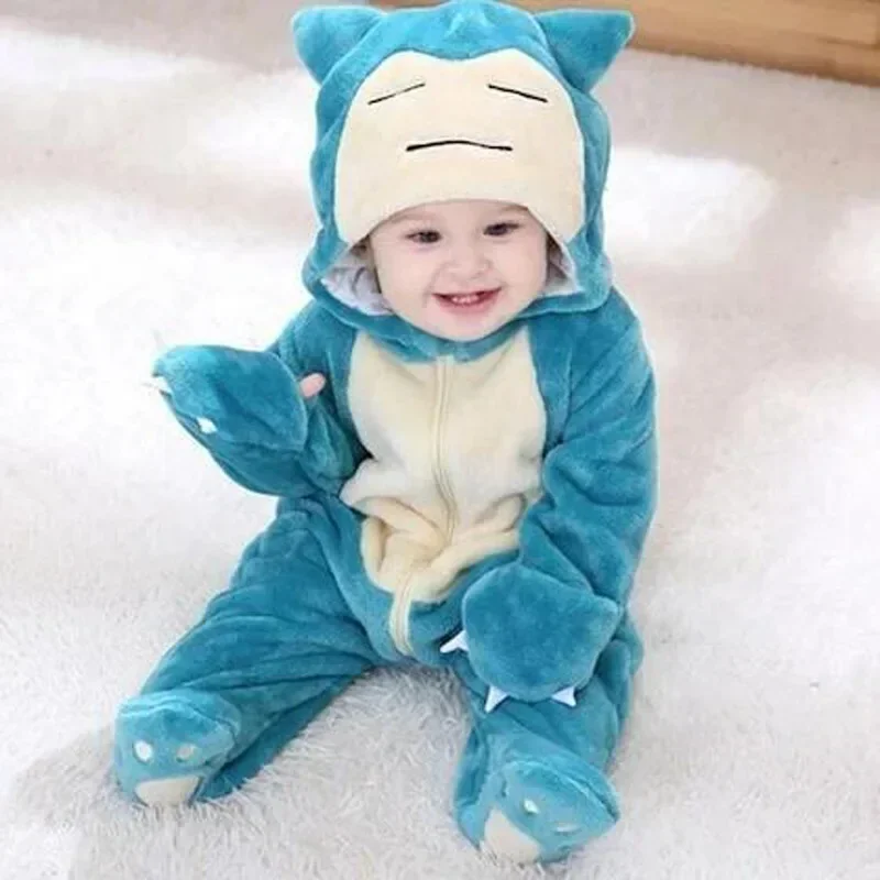 Pelele de manga larga para bebé, mono de franela Universal grueso con dibujos animados de Pokémon Snorlax, traje para gatear, disfraz para niño y niña