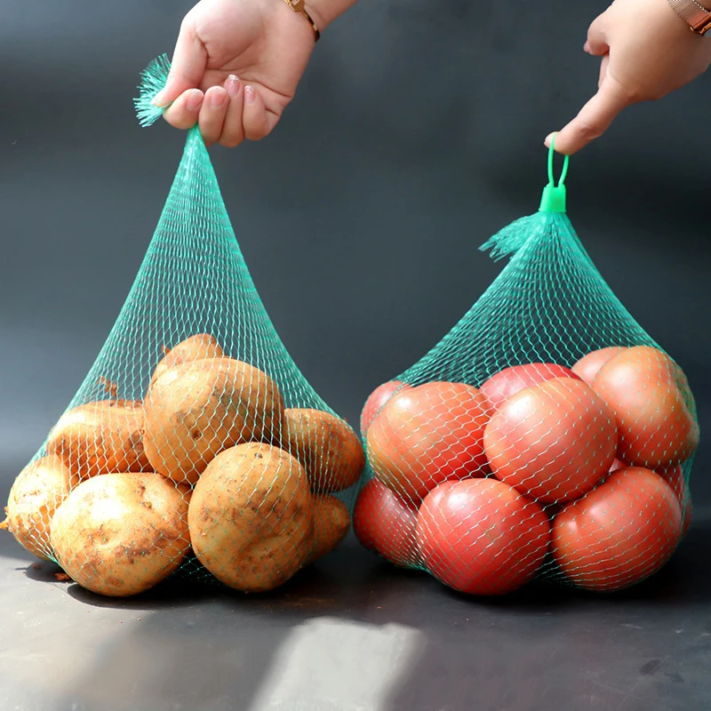 10pcs Mesh Net Bag Plastic Nylon Food Packaging Bag With Buckles Reusable For Vegetable Fruit Egg Storage Pouch Home Organizer