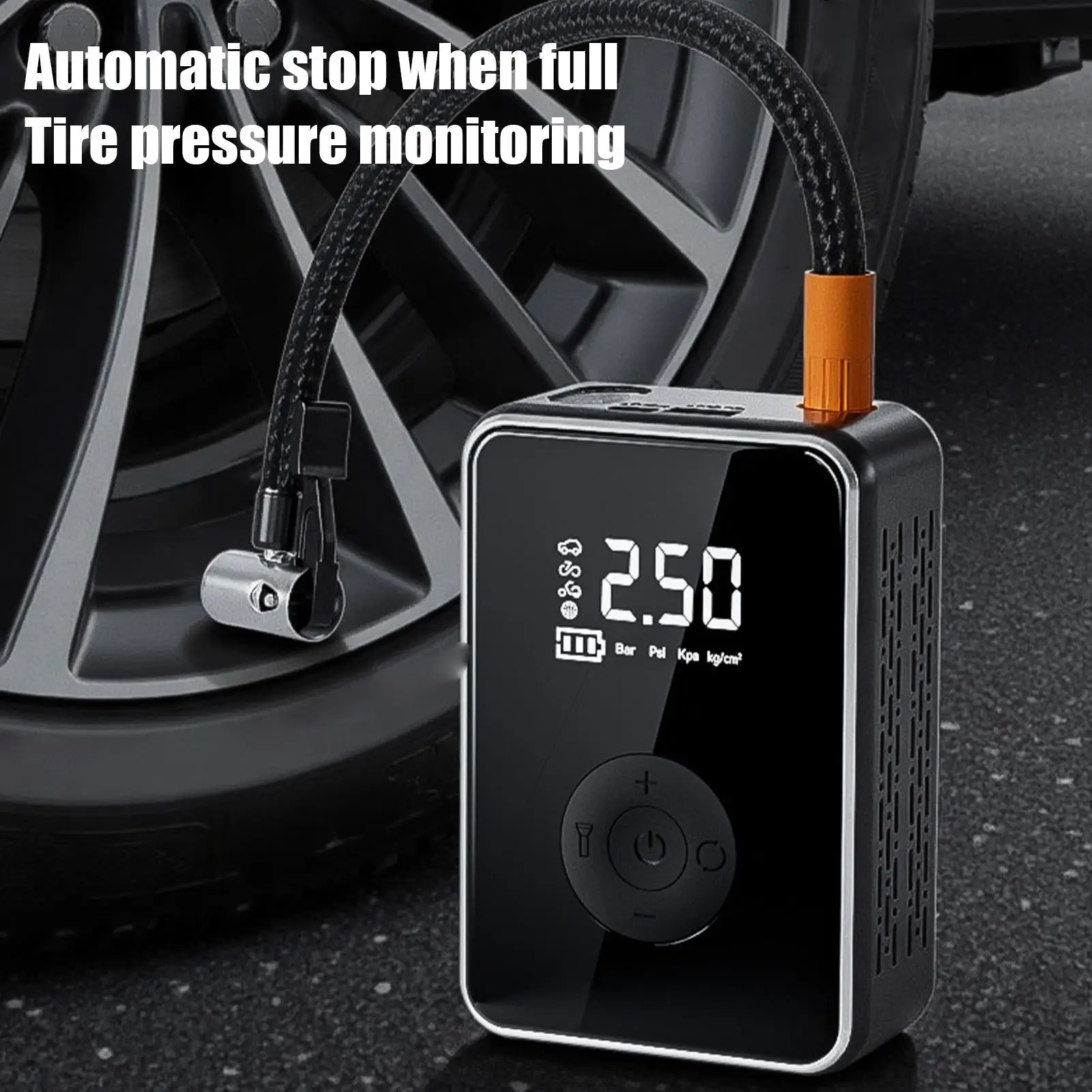 Portable Tire Inflator For Car Cordless Bike Inflator With Light Rechargeable Air Compressor For Car Tires With Auto Shut-Off