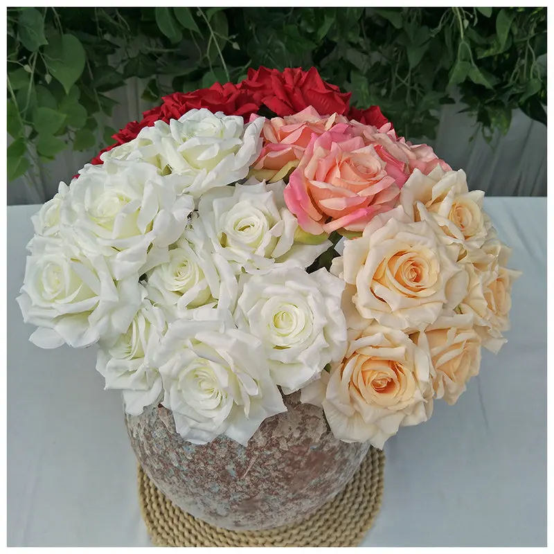 

10Pc Curl Edge Rose Flower Head Artificial Silk Flower Wreath Wedding Bridal Bouquet Flower Wall Background Fake Rose Home Decor