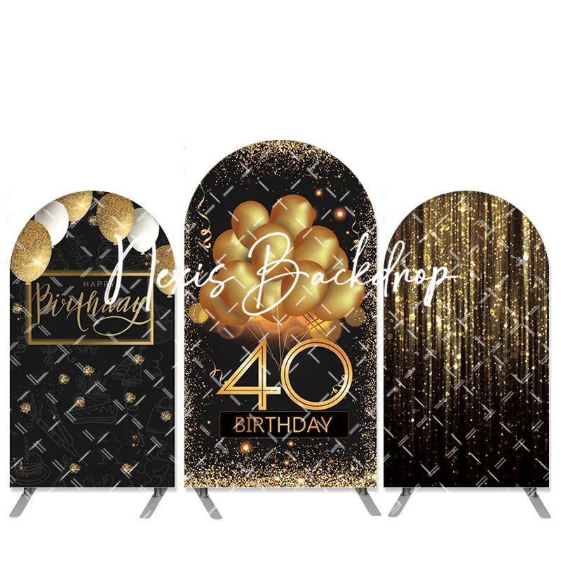 

Happy 40th Birthday Party Arch Backdrop Glitter Black and Gold Balloon Background for Adult Fabulous 40 Celebration Party Decors