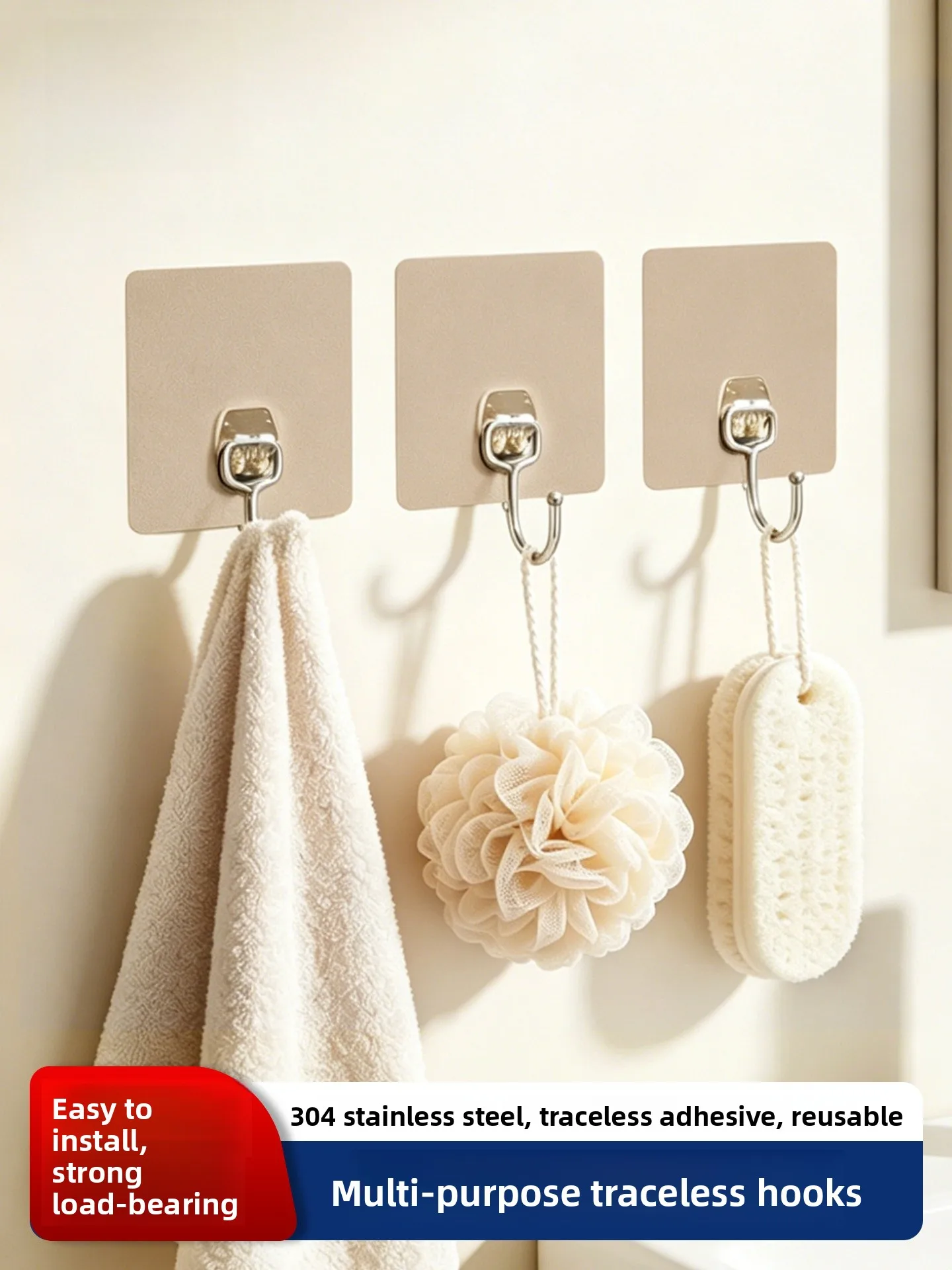 

No-Drill Strong Adhesive Wall Stainl Steel Single Hook Clothes Hook Batoom Tracel Stiy Wall Hook for All Rooms