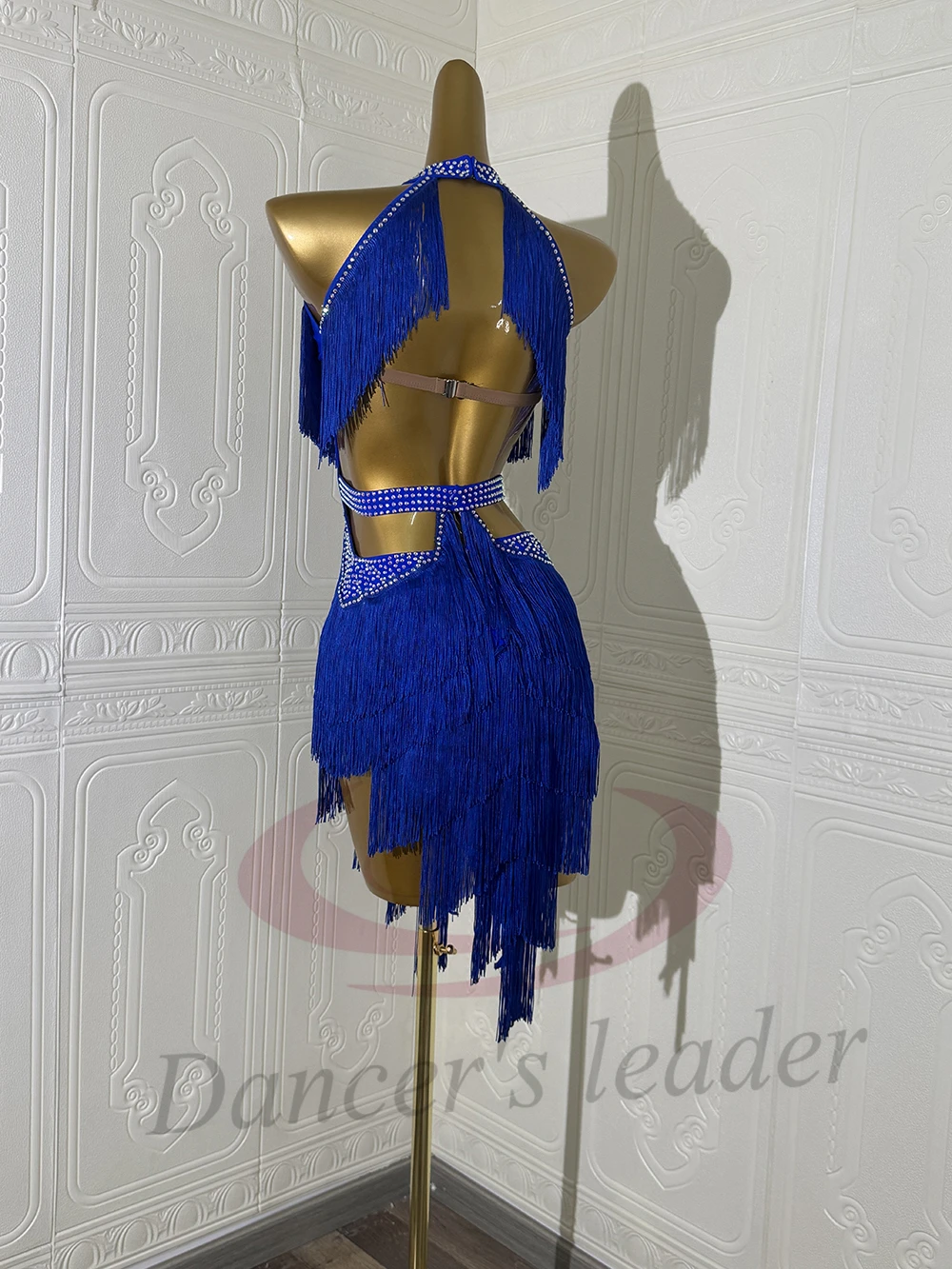 فستان راقص لاتيني، فستان شرابة باللون الأزرق الداكن مخصص للبالغين والأطفال، فستان أداء تانجو سامبا AB Stone