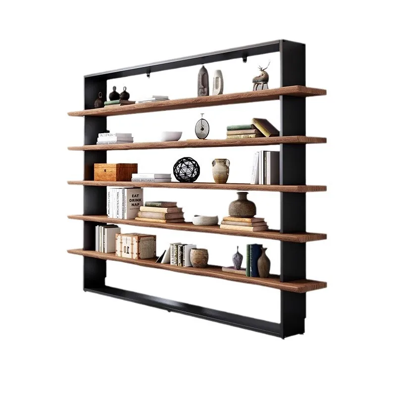

Wrought iron solid wood bookshelf, floor shelf storage integrated