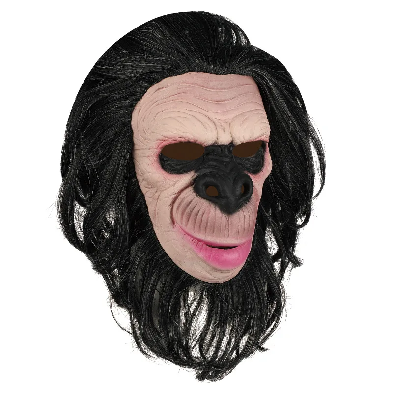 Realistische Affen-Halloween-Maske für Erwachsene – Latex-Gesichtsmaske mit angenähtem Fell – Kostüm- und Requisiten-Accessoire – Detail 2