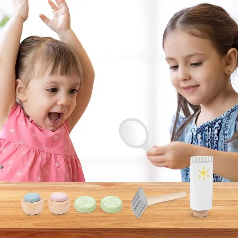 Juego de simulación para niñas, maquillaje para niños, hermoso juego de maquillaje, simulación de peluquería, juguete de madera para niñas, cosmético de vestir para niños