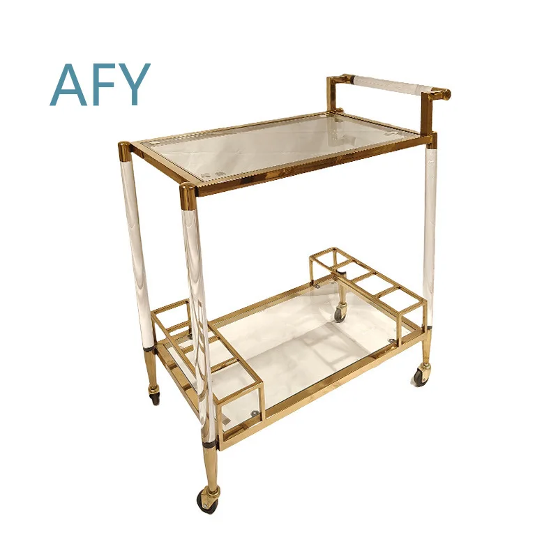 Trolley for Dining Cart for Restaurant Hotel Thickened Acrylic Stainless Steel Gold Serving Cart Food Service Trolley