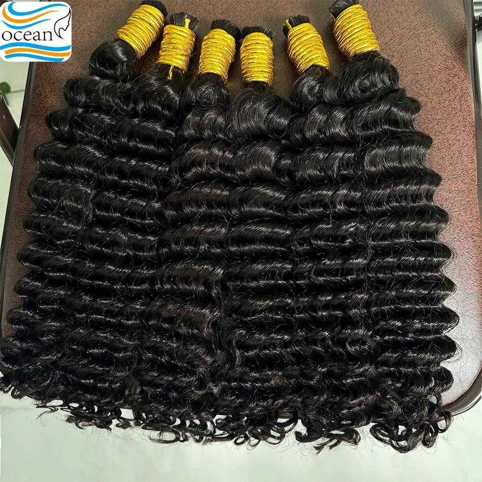 100 % Echthaar-Masse zum Flechten, unverarbeitete tiefe Welle, natürliches Schwarz, indisches Remy-Menschenhaar, Massenverlängerungen für Frauen