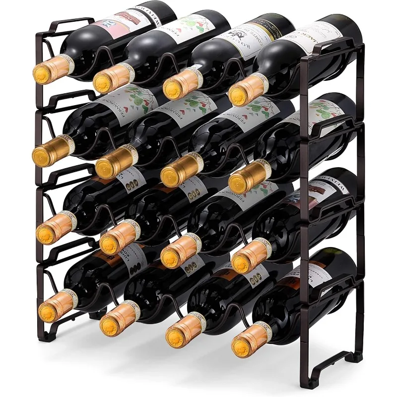 4-layer Stackable Wine Rack, Standing Bottle Rack Organizer, Wine Storage Rack, Holding 16 Bottles