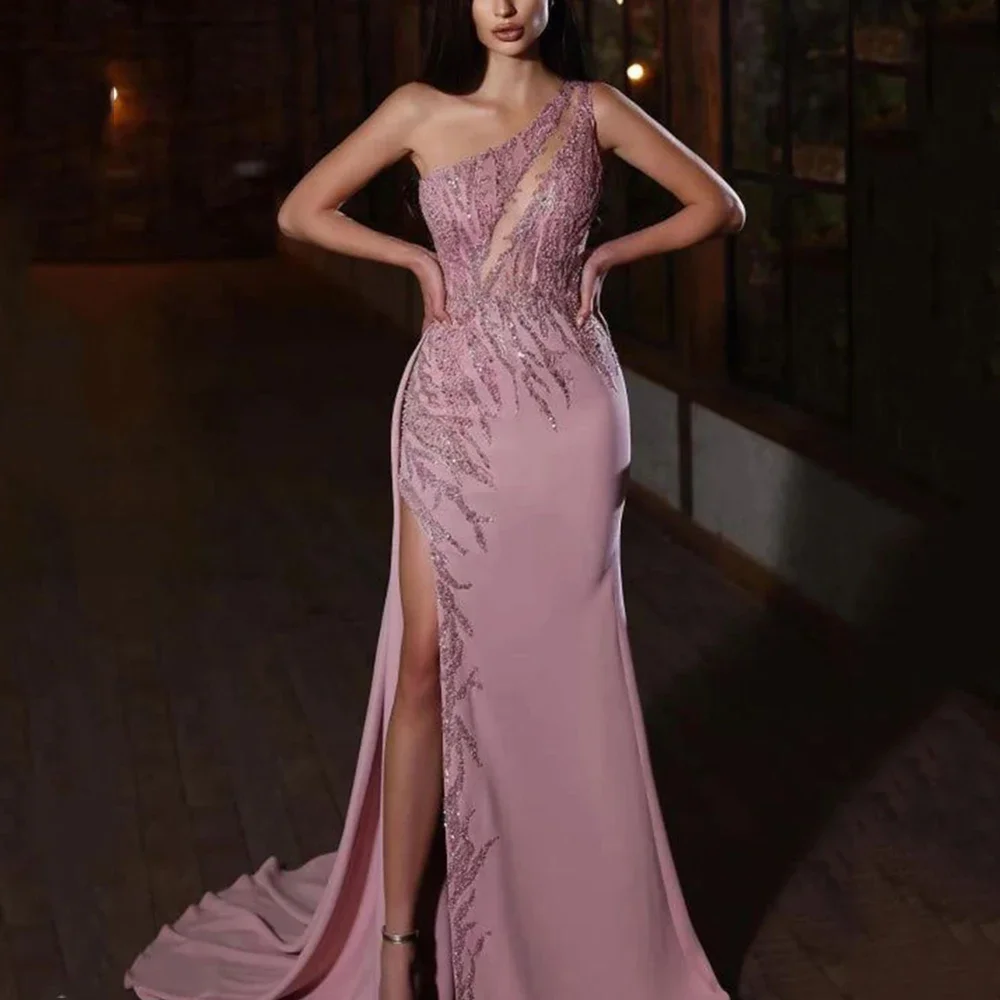 Vestidos de noche formales de sirena con apliques de un hombro sexy vestidos de fiesta personalizados
