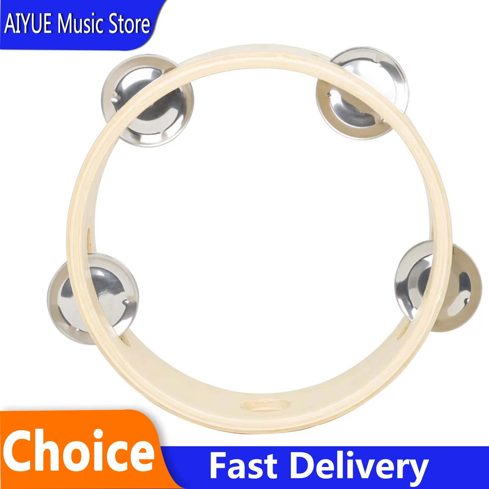 6 Inches Tambourine Woodiness Ring Ring Orff Musical Instruments Shake Strike Drum Children's Gift Stainless Steel Cymbals