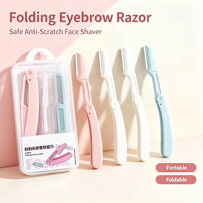 Folding Eyebrow Razor for Women Safe Anti‑Scratch Face Shaver Trimmer Portable Facial Hair Remover Makeup Beauty Tools