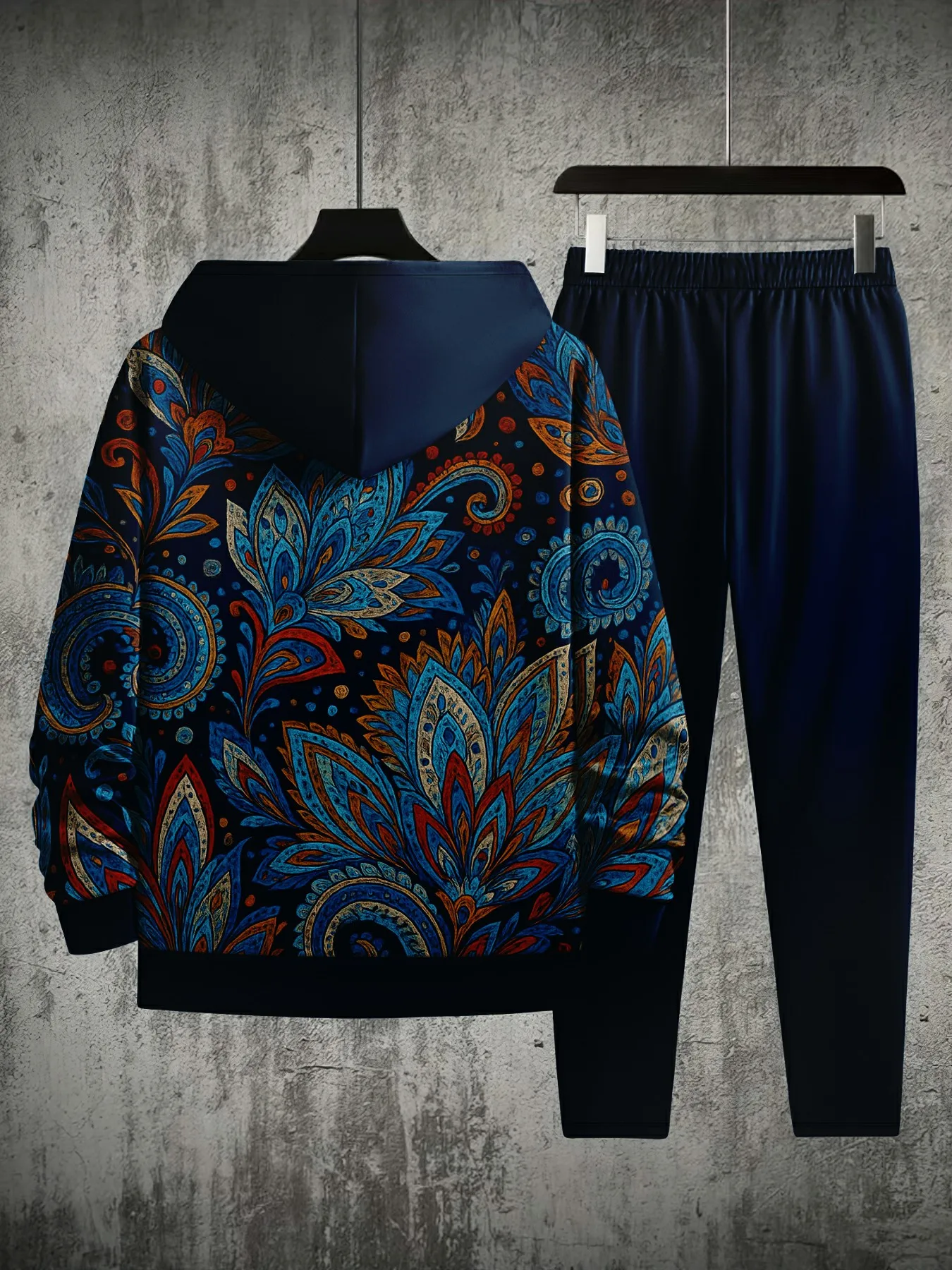 طقم بدلة رياضية من الصوف بطباعة ثلاثية الأبعاد للرجال، سويت شيرت كاجوال فضفاض بقلنسوة، موضة جديدة دافئة #2