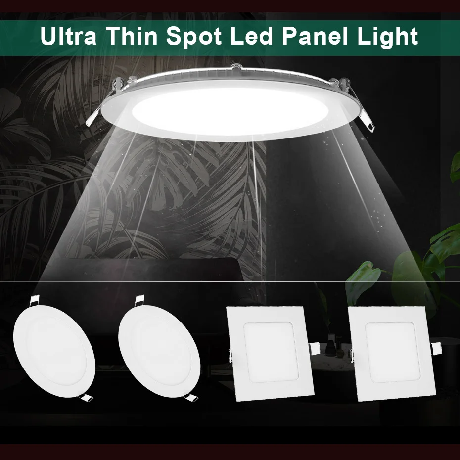 Ultra Thin Round/Square LED Panel Light AC 85-265V 3W 6W 9W 12W 15W 18W 24W Aluminum Ceiling Recessed Downlight Cold White