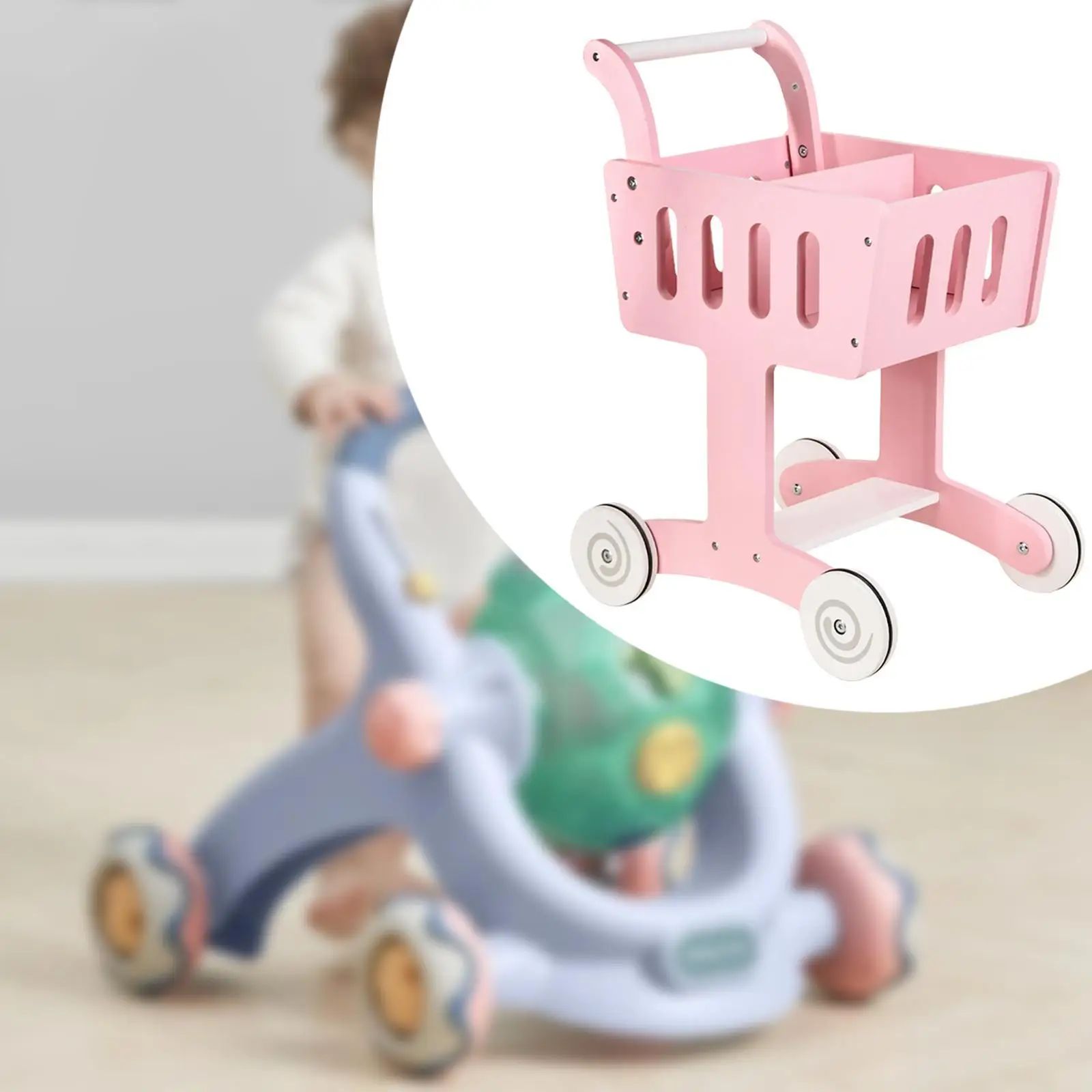 Wooden Shopping Cart Toy Shopping Trolley Toy for Kids Baby Party Favors